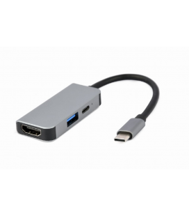 ADAPTADOR MULTIPUERTO USB TIPO C 3 EN 1 PUERTO USB HDMI PD PLATA