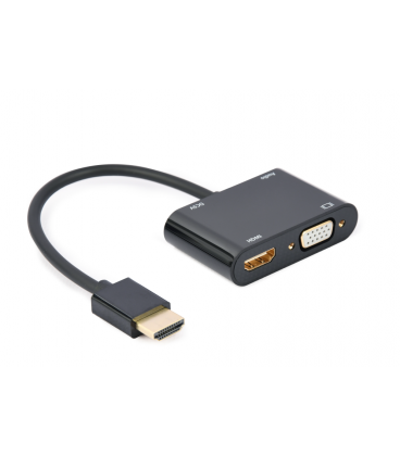 HDMI MACHO A HDMI HEMBRA + VGA HEMBRA + CABLE ADAPTADOR DE AUDIO NEGRO