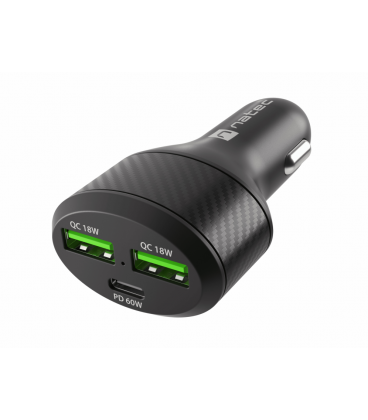 CARGADOR COCHE NATEC CONEY 2XUSB, 1XUSB-C QC3.0, PD 3.0 48W NEGRO