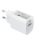 LEOTEC CARGADOR 20W CARGA RAPIDA 1 USB TIPO-C PD 1 USB-A BLANCO