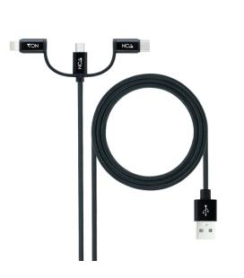 Cable USB 2.0 Nanocable 10.01.3200/ Lightning Macho - Micro USB Macho/ USB Tipo-C Macho/ 1m/ Negro