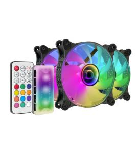 Pack 3 Ventiladores Mars Gaming MF-3DKIT/ 12cm + HUB + Mando a Distancia/ ARGB/ Negro
