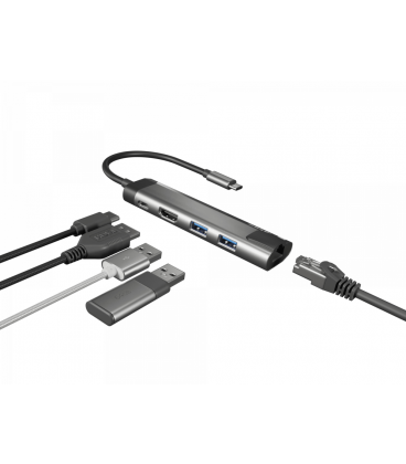 ADAPTADOR 5 IN 1 USB-C NATEC FOWLER GO 2X USB 3.0 HUB, HDMI 4K, USB-C PD