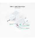 TooQ Cargador de Pared USB-C/PD + USB-A/QC 20W, Blanco