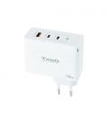 TooQ Cargador de Pared GaN 2xUSB-C/PD + USB-A/QC 100W, Blanco