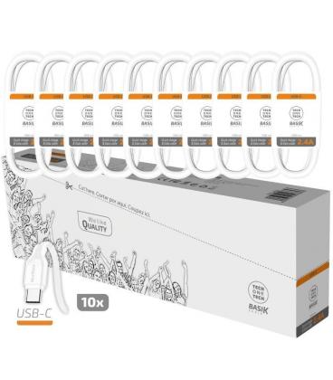 Pack 10 cables usb 2.0 tech one tech basik tec2953/ usb macho - usb tipo-c macho/ 1m/ blanco