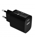 LEOTEC CARGADOR 20W CARGA RAPIDA 1 USB TIPO-C PD 1 USB-A NEGRO