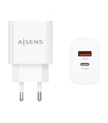 Cargador de Pared Aisens A110-0681/ 1xUSB Tipo-C/ 1xUSB/ 20W