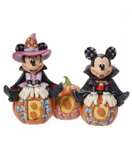 Figura enesco disney mickey y minnie sentados en calabazas