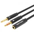 Vention Cable Estéreo BBTBY/ 2x Jack 3.5 Macho - Jack 3.5 Hembra/ 30cm/ Negro