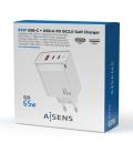 AISENS Cargador Gan 65W, 2xUSB-C PD3.0 QC4.0, 1xUSB-A QC3.0, Blanco