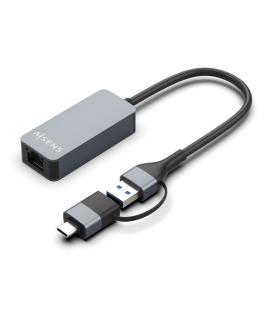 Adaptador USB 3.2 Gen1 Aisens A109-0710/ USB Macho - USB Tipo-C Macho - RJ45 Hembra/ 2500Mbps/ 15cm/ Gris