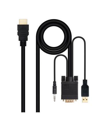 Cable conversor nanocable 10.15.4350/ hdmi macho - vga hembra - jack 3.5 macho - usb macho/ 1.8m/ negro