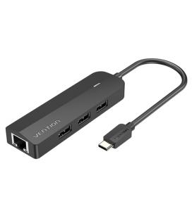 Vention Docking USB Tipo-C TGOBB/ 3xUSB/ 1xRJ45/ 1xUSB Micro B PD/ Negro