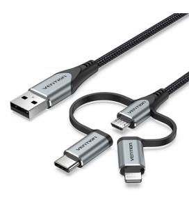 Vention Cable USB Tipo-C CQJHF/ USB Macho/ USB Tipo-C Macho - MicroUSB Macho - Lightning Macho/ 1m/ Gris