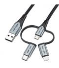 Vention Cable USB Tipo-C CQJHF/ USB Macho/ USB Tipo-C Macho - MicroUSB Macho - Lightning Macho/ 1m/ Gris