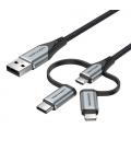 Vention Cable USB Tipo-C CQJHF/ USB Macho/ USB Tipo-C Macho - MicroUSB Macho - Lightning Macho/ 1m/ Gris