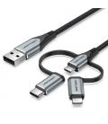 Vention Cable USB Tipo-C CQJHF/ USB Macho/ USB Tipo-C Macho - MicroUSB Macho - Lightning Macho/ 1m/ Gris