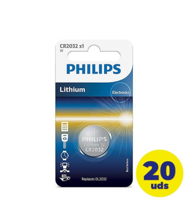 Pack de 20 pilas de botón philips cr2032/ 3v