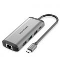 Vention Docking USB Tipo-C CNDHB/ 1xHDMI/ 3xUSB/ 1xUSB Tipo-C PD/ 1xRJ45/ 1xLector tarjetas/ Gris