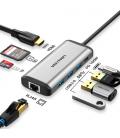 Vention Docking USB Tipo-C CNDHB/ 1xHDMI/ 3xUSB/ 1xUSB Tipo-C PD/ 1xRJ45/ 1xLector tarjetas/ Gris