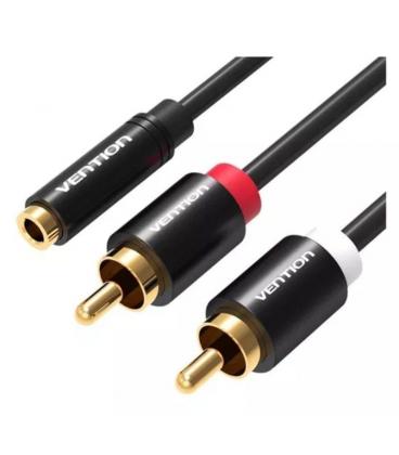 Cable estéreo vention vab-r01-b200/ jack 3.5 hembra - 2x rca macho/ 2m/ negro