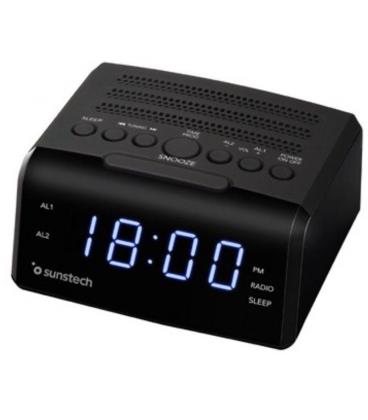 Sunstech Radiosveglia FRD60 Con Radio FM E 10 Stazioni Memorizzabili, Doppio Allarme, Display LED, Batteria Di Riserva (Non Inclusa), Semplice Da Usare