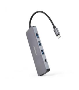 Nanocable Hub USB-C a 3xUSB3.0/H + 1xUSB-C/H Aluminio 10 cm, Gris
