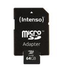 Tarjeta de memoria micro sd intenso 64gb cl10 + adaptador sd