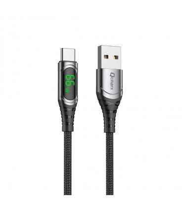 Cable qcharx menorca usb a tipo c 3a 66w - 1 m - aleación aluminio negro cable suave digital display