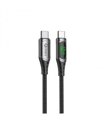 Cable qcharx ibiza tipo c a tipo c 3a 60w - 1 m - aleación aluminio negro cable suave digital display