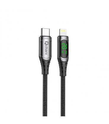 Cable qcharx mallorca tipo c a lightning 3a 20w - 1 m - aleación aluminio negro cable tela digital display