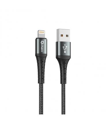 Cable qcharx lyon usb a lightning 3a - 1 m - aleación de aluminio negro cordon metálico