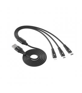 Cable triple qcharx napoli usb a lightning + tipo c + micro 3a - 1.2 m - aleación de aluminio negro cordon suave