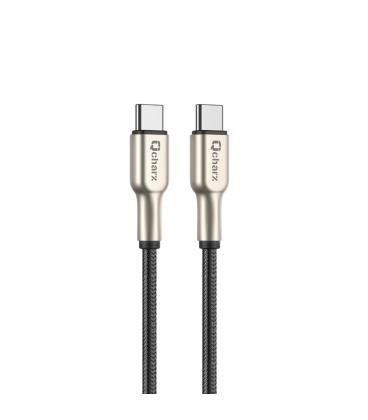 Cable qcharx new york tipo c a tipo c 3a 20w - 1 m - zinc metálico cordón plateado blindado