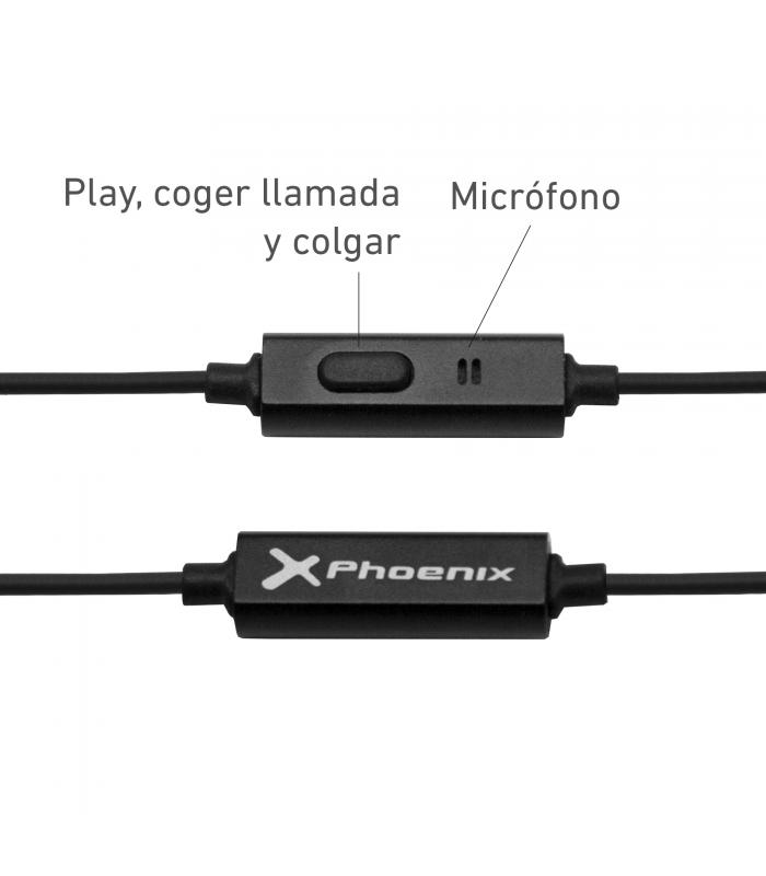 Auriculares phoenix de botón con microfono manos libres colgar y descolgar  en cable conector jack 3.5 color negro