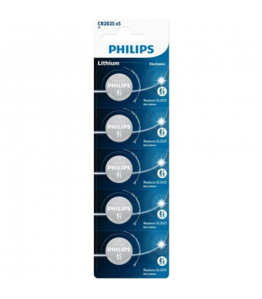 Pack de 5 pilas de botón philips cr2025p5/01b lithium/ 3v