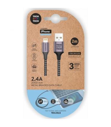 Cable usb 2.0 tech one tech tec2022/ usb macho - lightning macho/ 2m/ gris