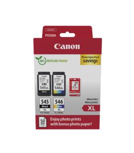 Cartucho de Tinta Original Canon PG-545XL + CL546XL Multipack Alta Capacidad/ Negro/ Tricolor + Papel Fotográfico