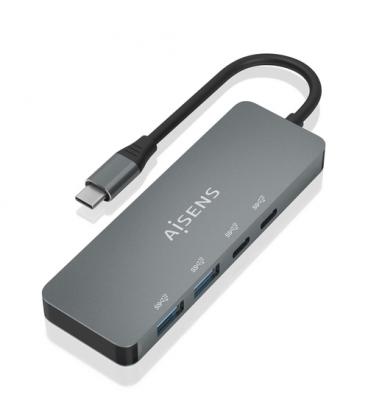 AISENS Hub USB 3.2 Gen2 10G USB-C, USB-C/M-2xUSB-C/H-2xUSB-A/H, Gris, 15cm