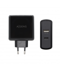 Cargador de Pared Aisens ASCH-2PD45A-BK/ 1xUSB Tipo-C/ 1x USB/ 57W