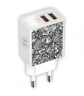 Cargador de pared tech one tech art-deco tec2510/ 2xusb/ 2.4a/ blanco