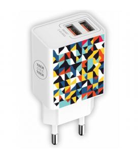 Cargador de pared tech one tech kaleydos tec2508/ 2xusb/ 2.4a/ blanco