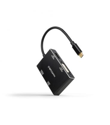 Conversor Nanocable 10.16.4307/ USB Tipo-C Macho - VGA Hembra/ DVI Hembra/ HDMI Hembra/ DisplayPort Hembra/ 10cm/ Negro