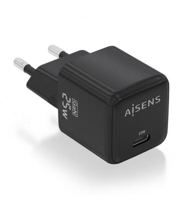 Cargador Gan de Pared Aisens ASCH-25W1P013-BK/ 1xUSB Tipo-C/ 25W