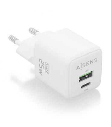 Cargador Gan de Pared Aisens ASCH-25W2P014-W/ 1xUSB Tipo-C/ 1xUSB/ 25W