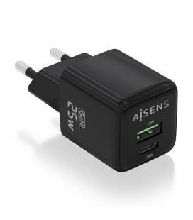 Cargador Gan de Pared Aisens ASCH-25W2P015-BK/ 1xUSB Tipo-C/ 1xUSB/ 25W