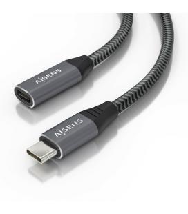 Cable Alargador USB 3.2 Aisens A107-0760/ USB Tipo-C Macho - USB Tipo-C Hembra/ Hasta 100W/ 20Gbps/ 50cm/ Gris