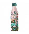 Botella isotermica enesco rosa estampado flores y moto