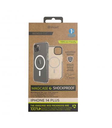 Funda muvit recycletek magsafe shockproof 3m para apple iphone 14 plus transparente - negra